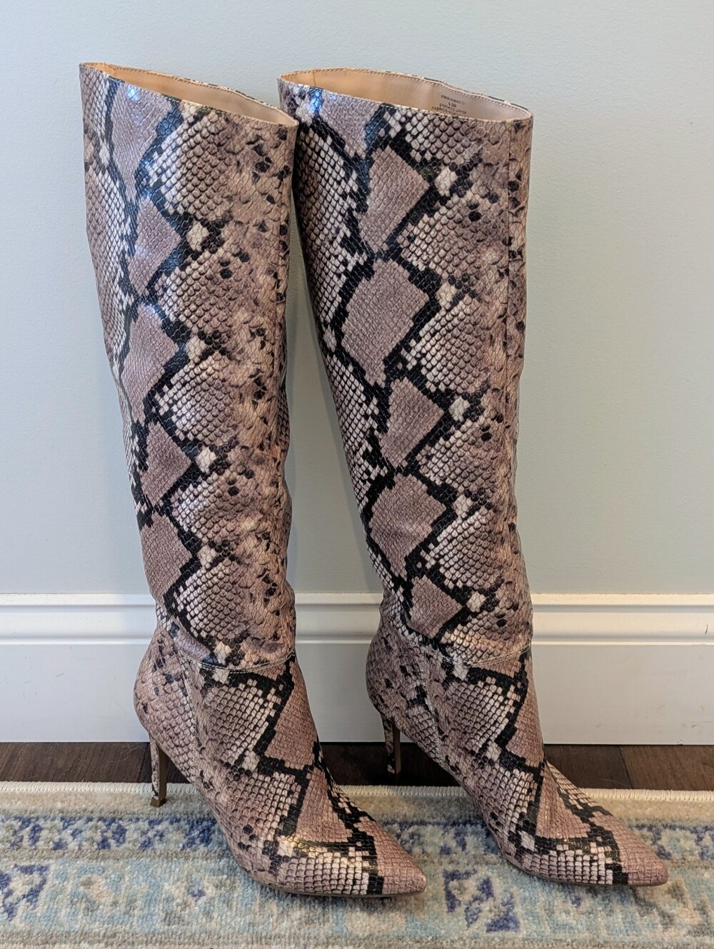 Steve Madden Kimari Snake-Print Knee-High Stiletto Boots - Taupe, New